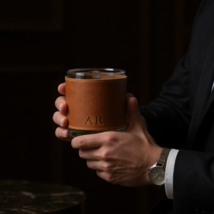 full grain leather whiskey glass sleeve